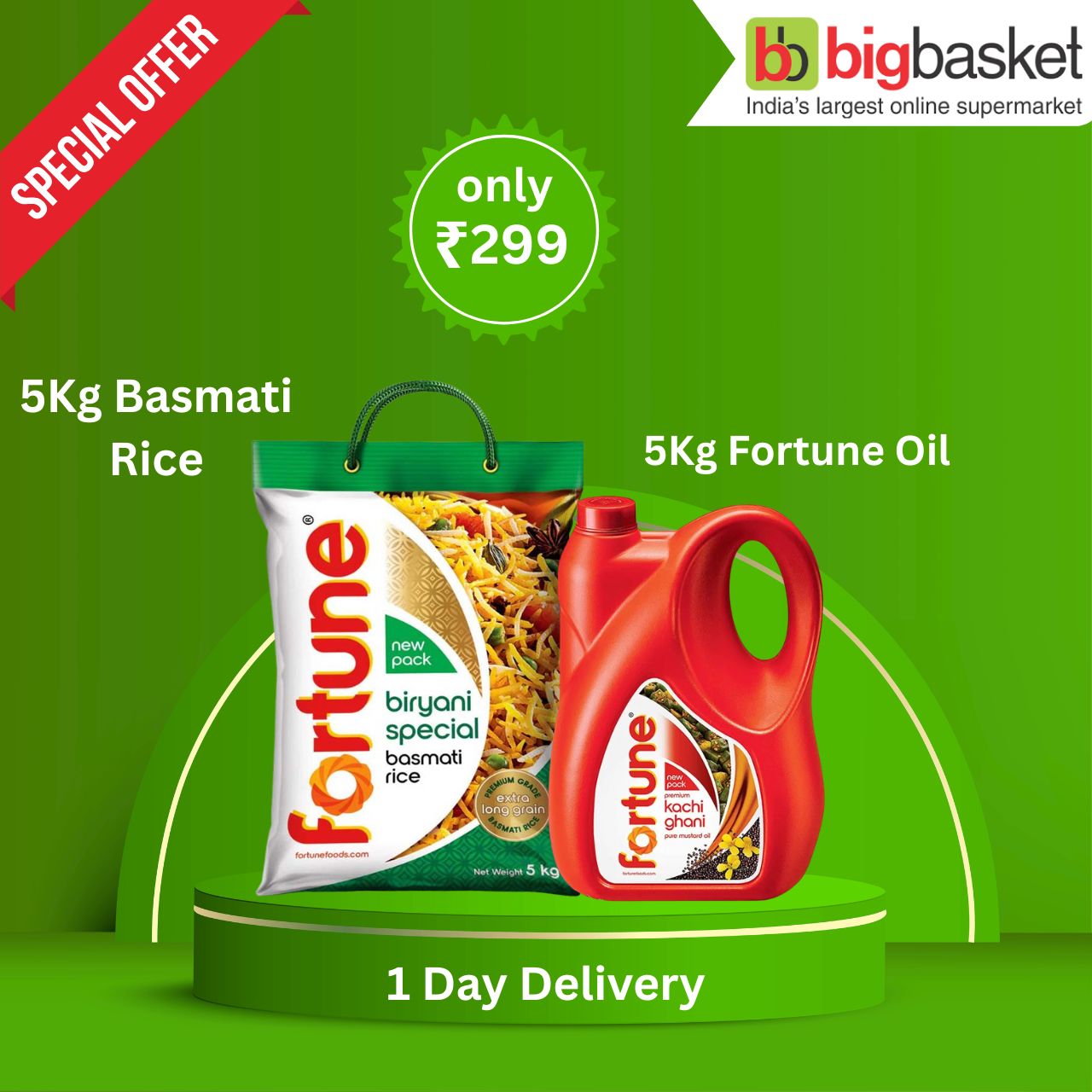 Combo of 5kg Basmati Rice and 5L Fortune Oil